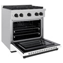 ZLINE Autograph Edition 30 in. 4.2 cu. ft. Paramount Gas Range with 4 Burner Cooktop and Convection Gas Oven in Satin Stainless Steel with White Matte Door and Matte Black Accents (SGRSZ-WM-30-MB)