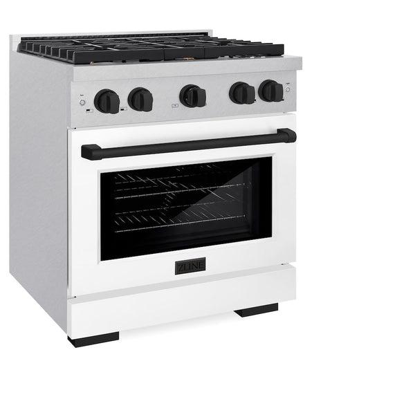 ZLINE Autograph Edition 30 in. 4.2 cu. ft. Paramount Gas Range with 4 Burner Cooktop and Convection Gas Oven in Satin Stainless Steel with White Matte Door and Matte Black Accents, Open Box-Good Condition