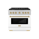 ZLINE Autograph Edition 36 in. 5.2 cu. ft. Paramount Gas Range with 6 Burner Cooktop and Convection Gas Oven in Satin Stainless Steel with White Matte Door and Champagne Bronze Accents, Open Box-Great Condition