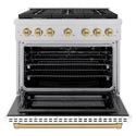 ZLINE Autograph Edition 36 in. 5.2 cu. ft. Paramount Gas Range with 6 Burner Cooktop and Convection Gas Oven in Satin Stainless Steel with White Matte Door and Champagne Bronze Accents, Open Box-Good Condition