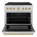 ZLINE Autograph Edition 36 in. 5.2 cu. ft. Paramount Gas Range with 6 Burner Cooktop and Convection Gas Oven in Satin Stainless Steel with White Matte Door and Champagne Bronze Accents, Open Box-Great Condition