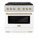 ZLINE Autograph Edition 36 in. 5.2 cu. ft. Paramount Gas Range with 6 Burner Cooktop and Convection Gas Oven in Satin Stainless Steel with White Matte Door and Champagne Bronze Accents, Open Box-Good Condition