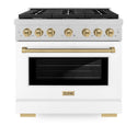 ZLINE Autograph Edition 36 in. 5.2 cu. ft. Paramount Gas Range with 6 Burner Cooktop and Convection Gas Oven in Satin Stainless Steel with White Matte Door and Champagne Bronze Accents, Open Box-Great Condition