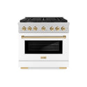 ZLINE Autograph Edition 36 in. 5.2 cu. ft. Paramount Gas Range with 6 Burner Cooktop and Convection Gas Oven in Satin Stainless Steel with White Matte Door and Polished Gold Accents, Open Box-Great Condition