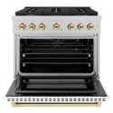 ZLINE Autograph Edition 36 in. 5.2 cu. ft. Paramount Gas Range with 6 Burner Cooktop and Convection Gas Oven in Satin Stainless Steel with White Matte Door and Polished Gold Accents, Open Box-Great Condition