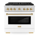 ZLINE Autograph Edition 36 in. 5.2 cu. ft. Paramount Gas Range with 6 Burner Cooktop and Convection Gas Oven in Satin Stainless Steel with White Matte Door and Polished Gold Accents, Open Box-Great Condition