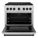 ZLINE Autograph Edition 36 in. 5.2 cu. ft. Paramount Gas Range with 6 Burner Cooktop and Convection Gas Oven in Satin Stainless Steel with White Matte Door and Matte Black Accents, Open Box-Great Condition