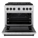 ZLINE Autograph Edition 36 in. 5.2 cu. ft. Paramount Gas Range with 6 Burner Cooktop and Convection Gas Oven in Satin Stainless Steel with White Matte Door and Matte Black Accents, Open Box-Good Condition