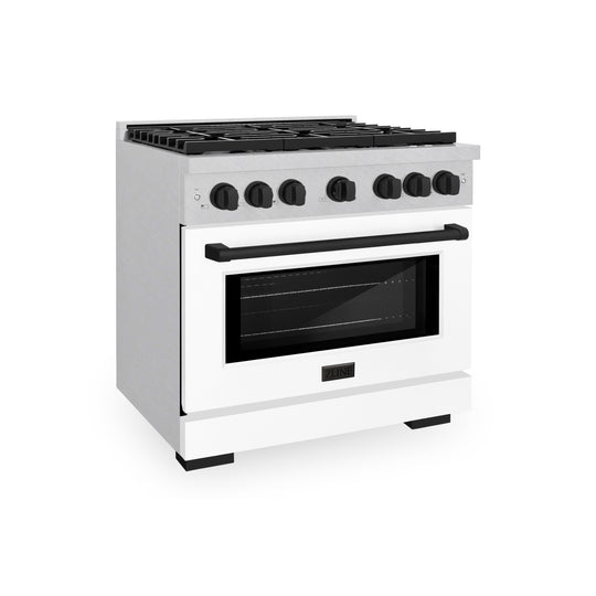 ZLINE Autograph Edition 36 in. 5.2 cu. ft. Paramount Gas Range with 6 Burner Cooktop and Convection Gas Oven in Satin Stainless Steel with White Matte Door and Matte Black Accents, Open Box-Great Condition