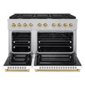 ZLINE Autograph Edition 48 in. 6.7 cu. ft. Paramount Double Oven Gas Range with 8 Burner Cooktop in Satin Stainless Steel with White Matte Doors and Champagne Bronze Accents, Open Box-Good Condition