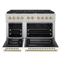 ZLINE Autograph Edition 48 in. 6.7 cu. ft. Paramount Double Oven Gas Range with 8 Burner Cooktop in Satin Stainless Steel with White Matte Doors and Champagne Bronze Accents, Open Box-Great Condition