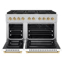ZLINE Autograph Edition 48 in. 6.7 cu. ft. Paramount Double Oven Gas Range with 8 Burner Cooktop in Satin Stainless Steel with White Matte Doors and Polished Gold Accents, Open Box-Great Condition