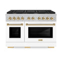 ZLINE Autograph Edition 48 in. 6.7 cu. ft. Paramount Double Oven Gas Range with 8 Burner Cooktop in Satin Stainless Steel with White Matte Doors and Polished Gold Accents, Open Box-Great Condition