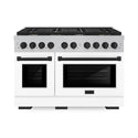 ZLINE Autograph Edition 48 in. 6.7 cu. ft. Paramount Double Oven Gas Range with 8 Burner Cooktop in Satin Stainless Steel with White Matte Doors and Matte Black Accents, Open Box-Great Condition