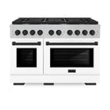 ZLINE Autograph Edition 48 in. 6.7 cu. ft. Paramount Double Oven Gas Range with 8 Burner Cooktop in Satin Stainless Steel with White Matte Doors and Matte Black Accents, Open Box-Great Condition