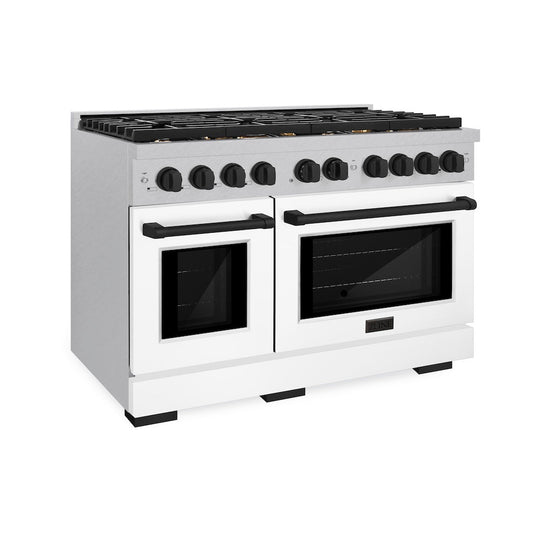 ZLINE Autograph Edition 48 in. 6.7 cu. ft. Paramount Double Oven Gas Range with 8 Burner Cooktop in Satin Stainless Steel with White Matte Doors and Matte Black Accents, Open Box-Good Condition