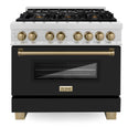 ZLINE Autograph Edition 36 in. 4.6 cu. ft. Dual Fuel Range with Gas Stove and Electric Oven in Fingerprint Resistant DuraSnow® Stainless Steel with Black Matte Door and Polished Gold Accents (RASZ-BLM-36-G)