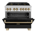 ZLINE Autograph Edition 36 in. 4.6 cu. ft. Legacy Dual Fuel Range with 6 Burner Gas Cooktop and Electric Convection Oven in Stainless Steel with Black Matte Door and Champagne Bronze Accents, Open Box-Good Condition