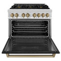 ZLINE Autograph Edition 36 in. 4.6 cu. ft. Legacy Dual Fuel Range with 6 Burner Gas Cooktop and Electric Convection Oven in Stainless Steel with Black Matte Door and Champagne Bronze Accents, Open Box-Good Condition