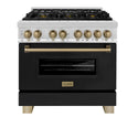 ZLINE Autograph Edition 36 in. 4.6 cu. ft. Legacy Dual Fuel Range with 6 Burner Gas Cooktop and Electric Convection Oven in Stainless Steel with Black Matte Door and Champagne Bronze Accents, Open Box-Good Condition
