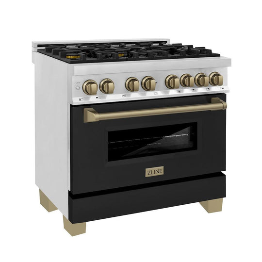 ZLINE Autograph Edition 36 in. 4.6 cu. ft. Legacy Dual Fuel Range with 6 Burner Gas Cooktop and Electric Convection Oven (RAZ-BLM-36-CB)