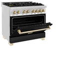 ZLINE Autograph Edition 36 in. 4.6 cu. ft. Legacy Dual Fuel Range with 6 Burner Gas Cooktop and Electric Convection Oven in Stainless Steel with Black Matte Door and Polished Gold Accents, Open Box-Good Condition