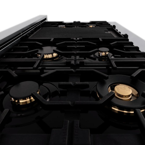 ZLINE Autograph Edition 48 in. 6.0 cu. ft. Dual Fuel Range with Gas Stove and Electric Oven in Stainless Steel with Black Matte Doors and Champagne Bronze Accents (RAZ-BLM-48-CB)