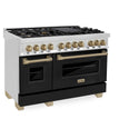 ZLINE Autograph Edition 48" 6.0 cu. ft. Dual Fuel Range with Gas Stove and Electric Oven in Stainless Steel with Black Matte Door and Champagne Bronze Accents (RAZ-BLM-48-CB)