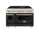 ZLINE Autograph Edition 48 in. 6.0 cu. ft. Legacy Dual Fuel Range with 7 Burner Gas Cooktop and 2 Electric Ovens in Stainless Steel with Black Matte Doors and Polished Gold Accents, Open Box-Good Condition