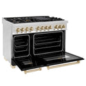 ZLINE Autograph Edition 48" 6.0 cu. ft. Dual Fuel Range with Gas Stove and Electric Oven in Stainless Steel with Black Matte Door and Polished Gold Accents (RAZ-BLM-48-G)