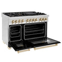 ZLINE Autograph Edition 48 in. 6.0 cu. ft. Legacy Dual Fuel Range with 7 Burner Gas Cooktop and 2 Electric Ovens in Stainless Steel with Black Matte Doors and Polished Gold Accents, Open Box-Good Condition