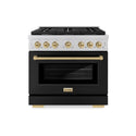ZLINE Autograph Edition 36 in. 5.2 cu. ft. Paramount Dual Fuel Range with 6 Burner Gas Cooktop and Electric Convection Oven in Stainless Steel with Black Matte Door and Champagne Bronze Accents, Open Box-Great Condition
