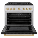 ZLINE Autograph Edition 36 in. 5.2 cu. ft. Paramount Dual Fuel Range with 6 Burner Gas Cooktop and Electric Convection Oven in Stainless Steel with Black Matte Door and Champagne Bronze Accents, Open Box-Great Condition