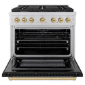 ZLINE Autograph Edition 36 in. 5.2 cu. ft. Paramount Dual Fuel Range with 6 Burner Gas Cooktop and Electric Convection Oven in Stainless Steel with Black Matte Door and Champagne Bronze Accents, Open Box-Good Condition