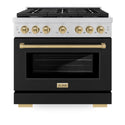 ZLINE Autograph Edition 36 in. 5.2 cu. ft. Paramount Dual Fuel Range with 6 Burner Gas Cooktop and Electric Convection Oven in Stainless Steel with Black Matte Door and Champagne Bronze Accents, Open Box-Great Condition