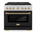 ZLINE Autograph Edition 36 in. 5.2 cu. ft. Paramount Dual Fuel Range with 6 Burner Gas Cooktop and Electric Convection Oven in Stainless Steel with Black Matte Door and Champagne Bronze Accents, Open Box-Good Condition