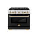 ZLINE Autograph Edition 36 in. 5.2 cu. ft. Paramount Dual Fuel Range with 6 Burner Gas Cooktop and Electric Convection Oven in Stainless Steel with Black Matte Door and Polished Gold Accents, Open Box-Great Condition