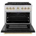 ZLINE Autograph Edition 36 in. 5.2 cu. ft. Paramount Dual Fuel Range with 6 Burner Gas Cooktop and Electric Convection Oven in Stainless Steel with Black Matte Door and Polished Gold Accents, Open Box-Great Condition