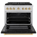 ZLINE Autograph Edition 36 in. 5.2 cu. ft. Paramount Dual Fuel Range with 6 Burner Gas Cooktop and Electric Convection Oven in Stainless Steel with Black Matte Door and Polished Gold Accents, Open Box-Good Condition