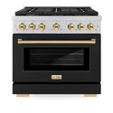 ZLINE Autograph Edition 36 in. 5.2 cu. ft. Paramount Dual Fuel Range with 6 Burner Gas Cooktop and Electric Convection Oven in Stainless Steel with Black Matte Door and Polished Gold Accents, Open Box-Good Condition