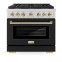 ZLINE Autograph Edition 36 in. 5.2 cu. ft. Paramount Dual Fuel Range with 6 Burner Gas Cooktop and Electric Convection Oven in Stainless Steel with Black Matte Door and Polished Gold Accents, Open Box-Great Condition