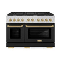 ZLINE Autograph Edition 48 in. 6.7 cu. ft. Paramount Double Oven Dual Fuel Range with 8 Burner Gas Cooktop in Stainless Steel with Black Matte Doors and Champagne Bronze Accents (SDRZ-BLM-48-CB)