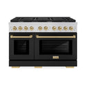 ZLINE Autograph Edition 48 in. 6.7 cu. ft. Paramount Double Oven Dual Fuel Range with 8 Burner Gas Cooktop in Stainless Steel with Black Matte Doors and Champagne Bronze Accents, Open Box-Great Condition