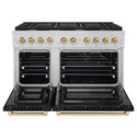 ZLINE Autograph Edition 48 in. 6.7 cu. ft. Paramount Double Oven Dual Fuel Range with 8 Burner Gas Cooktop in Stainless Steel with Black Matte Doors and Champagne Bronze Accents, Open Box-Good Condition