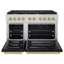 ZLINE Autograph Edition 48 in. 6.7 cu. ft. Paramount Double Oven Dual Fuel Range with 8 Burner Gas Cooktop in Stainless Steel with Black Matte Doors and Champagne Bronze Accents, Open Box-Great Condition