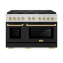 ZLINE Autograph Edition 48 in. 6.7 cu. ft. Paramount Double Oven Dual Fuel Range with 8 Burner Gas Cooktop in Stainless Steel with Black Matte Doors and Champagne Bronze Accents (SDRZ-BLM-48-CB)