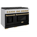 ZLINE Autograph Edition 48 in. 6.7 cu. ft. Paramount Double Oven Dual Fuel Range with 8 Burner Gas Cooktop in Stainless Steel with Black Matte Doors and Champagne Bronze Accents, Open Box-Good Condition
