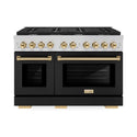 ZLINE Autograph Edition 48 in. 6.7 cu. ft. Paramount Double Oven Dual Fuel Range with 8 Burner Gas Cooktop in Stainless Steel with Black Matte Doors and Polished Gold Accents, Open Box-Great Condition