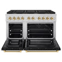 ZLINE Autograph Edition 48 in. 6.7 cu. ft. Paramount Double Oven Dual Fuel Range with 8 Burner Gas Cooktop in Stainless Steel with Black Matte Doors and Polished Gold Accents, Open Box-Great Condition