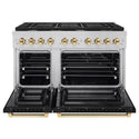 ZLINE Autograph Edition 48 in. 6.7 cu. ft. Paramount Double Oven Dual Fuel Range with 8 Burner Gas Cooktop in Stainless Steel with Black Matte Doors and Polished Gold Accents, Open Box-Good Condition